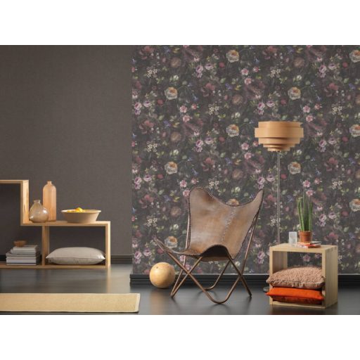 A festő ecsetje már pihen - Művészi Vintage virágábrázolás fekete fehér zöld lila és rózsaszín tónus tapéta