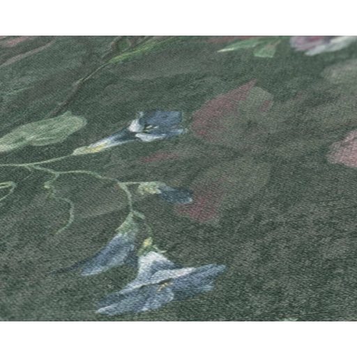 A festő ecsetje már pihen - Művészi Vintage virágábrázolás zöld kék rózsaszín és fehér tónus tapéta