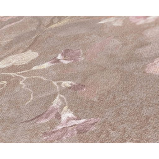 A festő ecsetje már pihen - Művészi Vintage virágábrázolás szürkésbarna lila sárga rózsaszín és fehér tónus tapéta