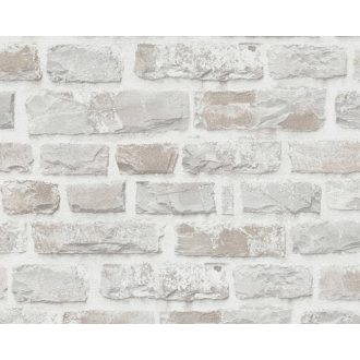   Természetes téglafal már a fenntarthatóság jegyében fehér szürke bézs és barna tónus tapéta