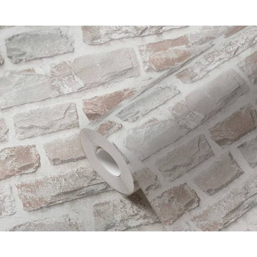 Természetes téglafal már a fenntarthatóság jegyében fehér szürke bézs és barna tónus tapéta