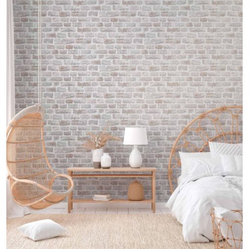 Természetes téglafal már a fenntarthatóság jegyében fehér szürke bézs és barna tónus tapéta