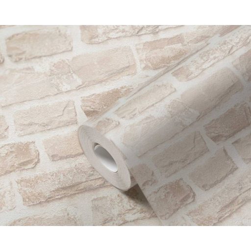 Természetes téglafal már a fenntarthatóság jegyében fehér bézs és szürkésbézs tónus tapéta