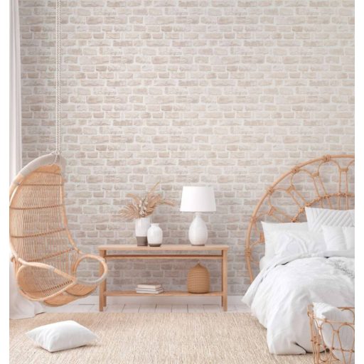 Természetes téglafal már a fenntarthatóság jegyében fehér bézs és szürkésbézs tónus tapéta