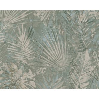   Dzsungel és Fenntarthatóság - Trópusi levelek mintája bézs zöld és türkiz tónus tapéta