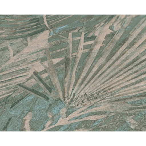 Dzsungel és Fenntarthatóság - Trópusi levelek mintája bézs zöld és türkiz tónus tapéta