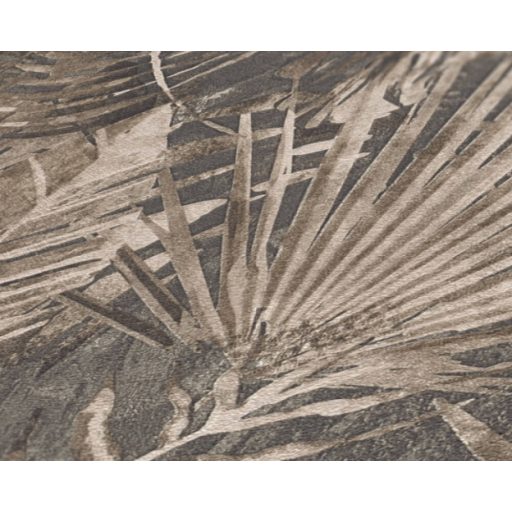 Dzsungel és Fenntarthatóság - Trópusi levelek mintája sötétszürke/fekete bézs barna és szürkésbarna tónus tapéta