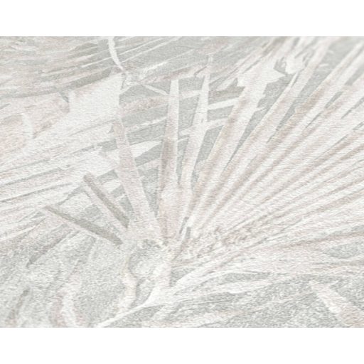 Dzsungel és Fenntarthatóság - Trópusi levelek mintája zöldesszürke krém bézs és szürke tónus tapéta