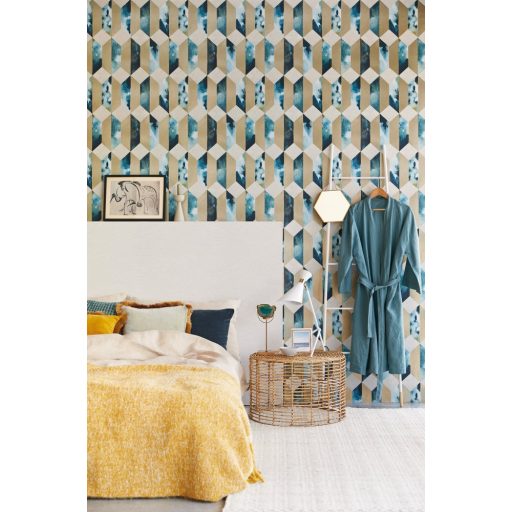 Eijffinger ENSO 386503  modern geometrikus 3D márvány kék arany szürke türkiz fémes hatás tapéta