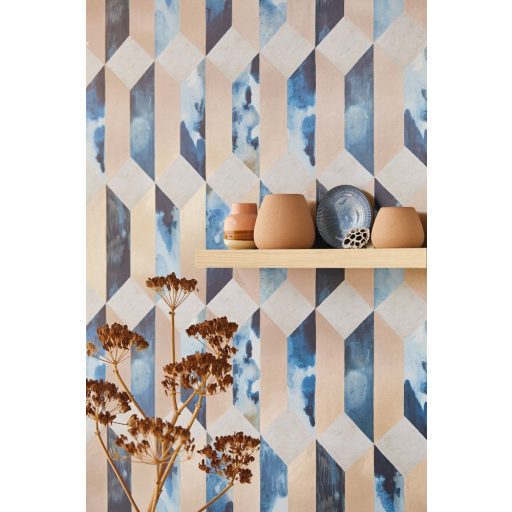 Eijffinger ENSO 386504  modern geometrikus 3D márvány bézs kék rézszín szürke fémes hatás tapéta