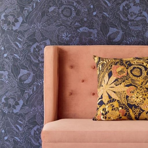 Eijffinger ENSO 386512  rusztikus virágok növények mélykék csillogó fémes fény tapéta