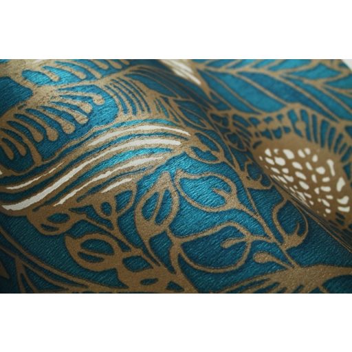 Eijffinger ENSO 386513  rusztikus virágok növények petrolkék bézs arany csillogó fémes fény tapéta