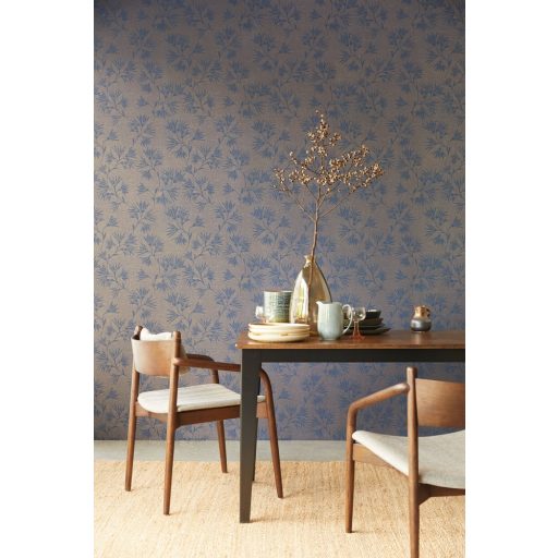 Eijffinger ENSO 386553 natur botanikus virágos fémes szürkésarany sötétkék tapéta