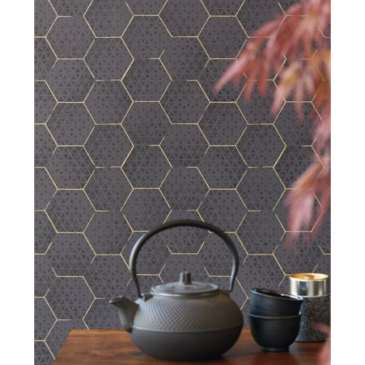 Eijffinger Enso 386581 Geometrikus méhsejt minta fekete arany tapéta