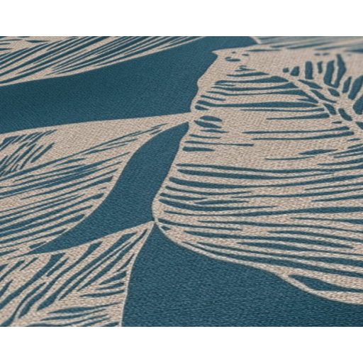 Nagyméretű levelek grafikus illusztrációja textil háttéren bézs és kék tónus tapéta