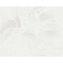   Nagyméretű levelek grafikus illusztrációja textil háttéren fehér és szürke tónus tapéta
