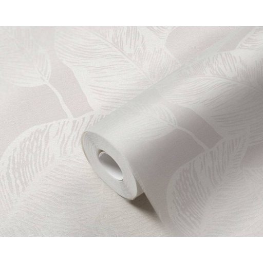 Nagyméretű levelek grafikus illusztrációja textil háttéren fehér és szürke tónus tapéta