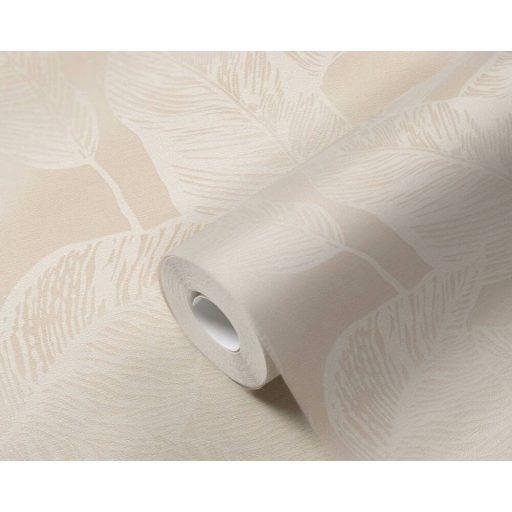 Nagyméretű levelek grafikus illusztrációja textil háttéren krém és bézs tónus tapéta