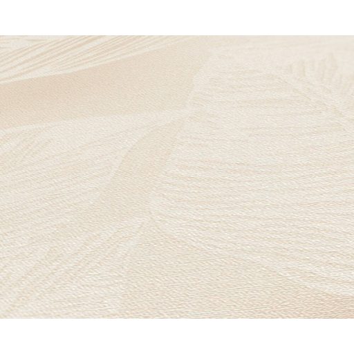 Nagyméretű levelek grafikus illusztrációja textil háttéren krém és bézs tónus tapéta