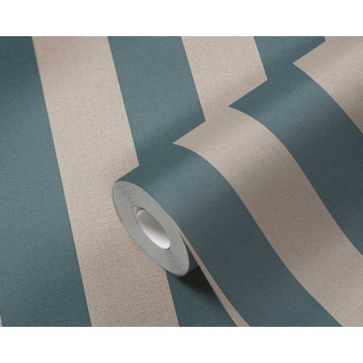 Skandináv stílusú blokkcsíkos minta textil háttéren bézs és kék tónus tapéta