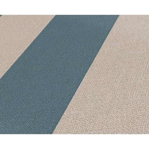 Skandináv stílusú blokkcsíkos minta textil háttéren bézs és kék tónus tapéta