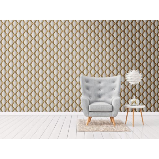 A mélység ura - grafikus extrém 3D minta szürkésfehér szürke arany fénylő hatás tapéta