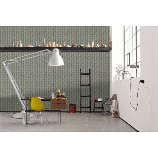 A mélység ura - grafikus extrém 3D minta zöld/szürkészöld bézs arany enyhe fény tapéta