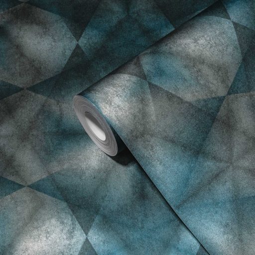 A város hangulata - Geometrikus 3D minta szürkésfehér szürke petrol ezüst enyhe fény tapéta