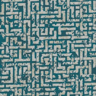   Geometrikus labirintusminta petrol/zöldeskék arany és ezüst csillogó-csillámló mintafelület