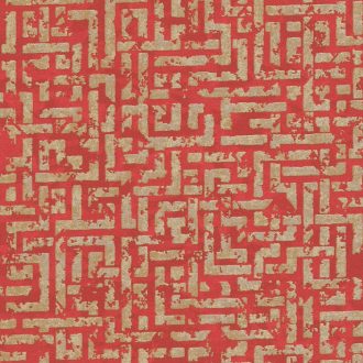   Geometrikus labirintusminta piros tónus arany csillogó-csillámló mintafelület