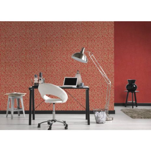 Geometrikus labirintusminta piros tónus arany csillogó-csillámló mintafelület