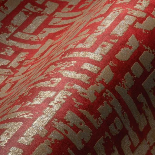 Geometrikus labirintusminta piros tónus arany csillogó-csillámló mintafelület