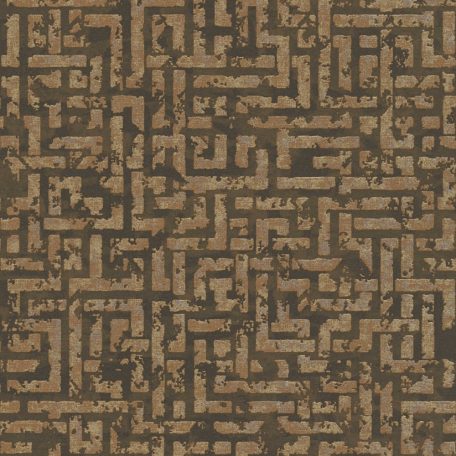 Geometrikus labirintusminta barna/sötétbarna tónusok arany csillogó-csillámló mintafelület
