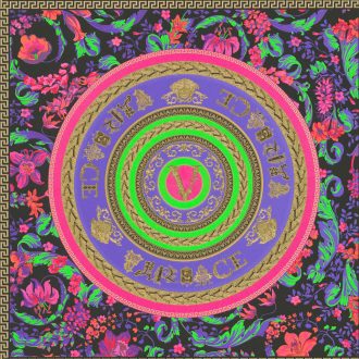   Luxus és a modernitás kavalkádja! Extravagáns körkörös mintázatú motívum fekete lila pink zöld és arany tónus tapéta