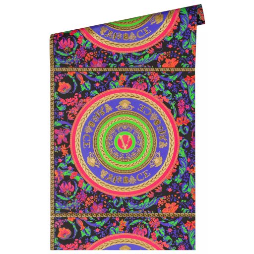 Luxus és a modernitás kavalkádja! Extravagáns körkörös mintázatú motívum fekete lila pink zöld és arany tónus tapéta