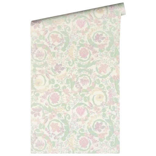 Pasztell romantika és a provence-i kert álmodozó szépsége virágminta fehér púderrózsaszín zöld halvány sárga és pasztell lila tónus tapéta