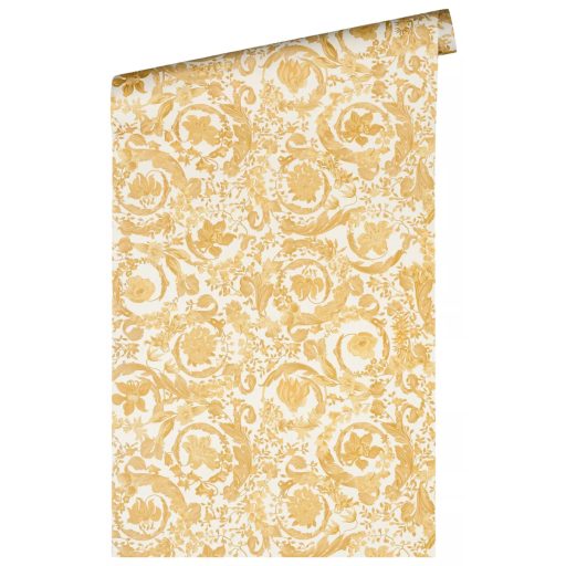 Luxus barokk mintázat királyi pompával krémfehér és meleg arany tónus tapéta