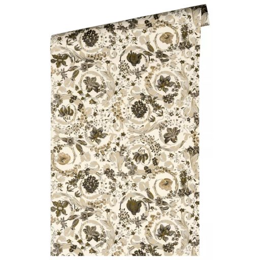Virágok örök szépsége kifinomult barokk mintán taupe szürke bézs barna és krém tónus tapéta