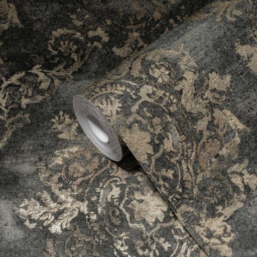 Glamour barokk minta damaszt hatás sötétszürke és antracit bézsarany csillámló hatás tapéta