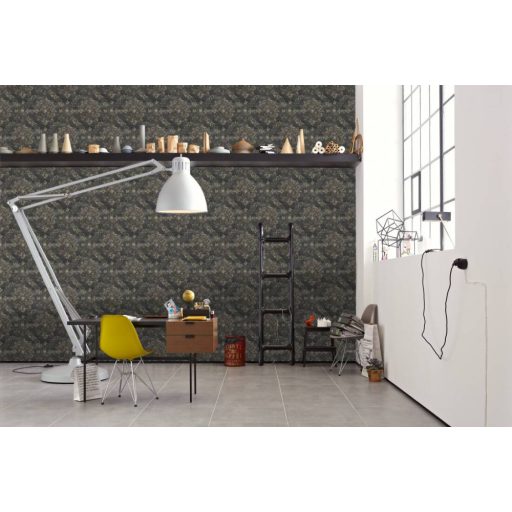 Glamour barokk minta damaszt hatás sötétszürke és antracit bézsarany csillámló hatás tapéta