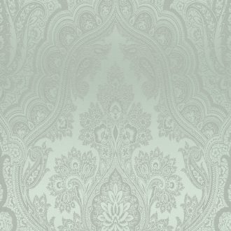   Nagyformátumú damaszt barokk díszítőminta zöld/szürkészöld ezüst csillámló hatás tapéta