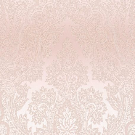 Nagyformátumú damaszt barokk díszítőminta rózsaszín tónusok ezüst csillámló hatás tapéta