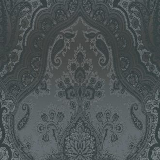   Nagyformátumú damaszt barokk díszítőminta sötétszürke antracit ezüst csillámló hatás tapéta