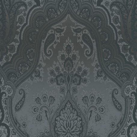 Nagyformátumú damaszt barokk díszítőminta sötétszürke antracit ezüst csillámló hatás tapéta