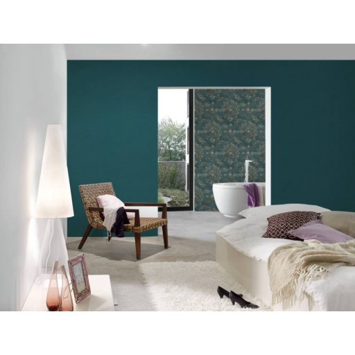 Egyszínű textil design sötétkék/petrol tónus tapéta