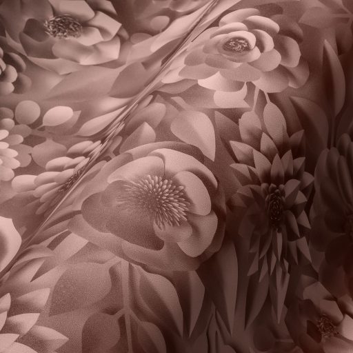 Álomszerű megjelenés - stilizált háromdimenziós virágfal rózsaszín és mályva tónusok tapéta