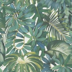   Egzotikus és változatos trópusi levelek krémfehér zöld és kék tónusok tapéta