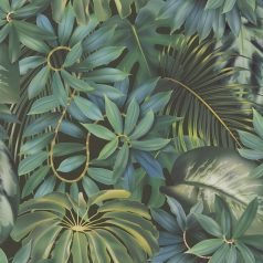   Egzotikus és változatos trópusi levelek fekete zöld és kék tónusok tapéta