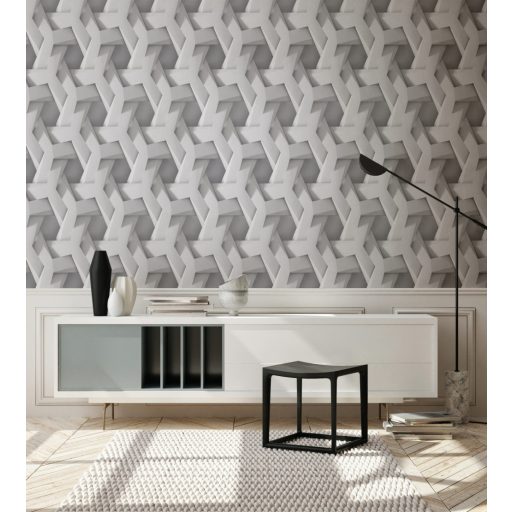 Mélységérzet felsőfokon - Háromdimenziós absztrakt geometrikus minta fehér és szürke tónus tapéta