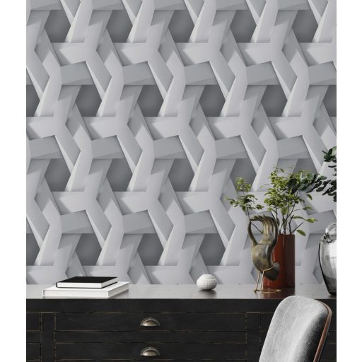 Mélységérzet felsőfokon - Háromdimenziós absztrakt geometrikus minta fehér szürke és antracit tónus tapéta